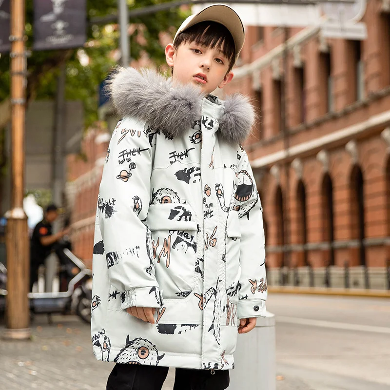 Пуховик длинный детский зимний с воротником из меха енота TZ75 | Мать и ребенок