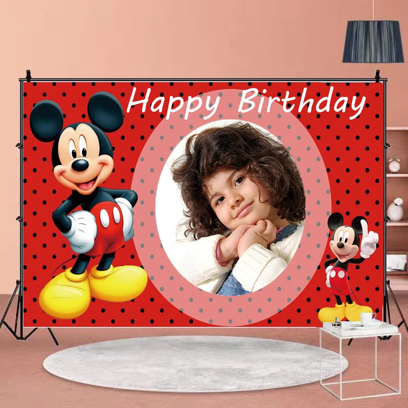 Fondo personalizado de Disney para fiesta, telón de fondo de Mickey Mouse, paño de pared, decoración para fiesta de cumpleaños de Baby Shower