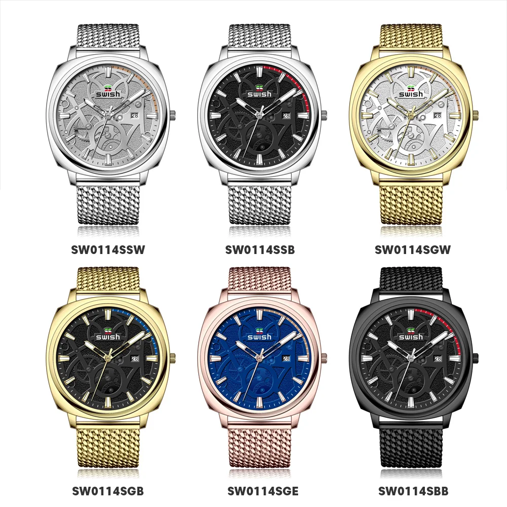 

2020 Casual Men's Wristwatches Luxury Brand SWISH Black Leather Sports Clock Waterproof Luminous Military Watch Quartz Male Saat