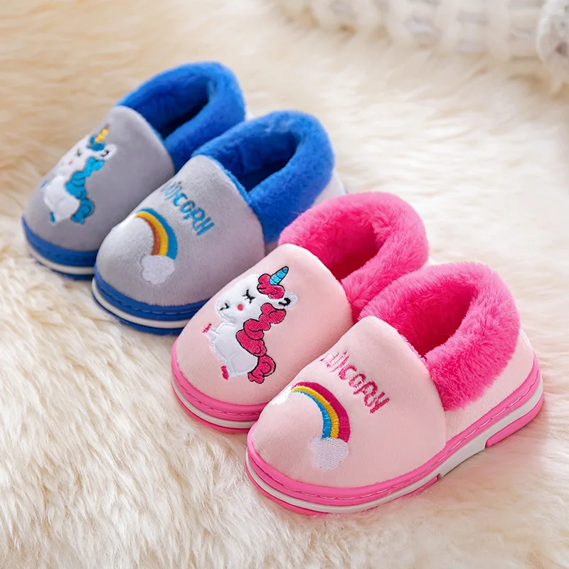 Зимние домашние тапочки для детей с рисунками животных из мультфильмов теплые