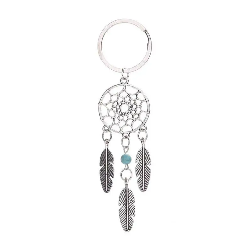 

1PC Dream Catcher Simple Fashion with Green Beads Key Ring Buckle Pendant Silver Tone Feathers Tassels Keychain for Gift