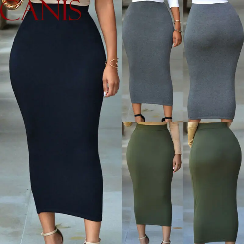 Hirigin Fashion Women Casual Slim High Waist Thin Skirt Long Bodycon Stretchy Solid Midi Pencil Skirts Autumn Female Clothes | Женская