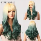 Длинные парики HENRY MARGU, темно-зеленые парики с Омбре, Длинные Синтетические парики с челкой, повседневные натуральные термостойкие парики для женщин
