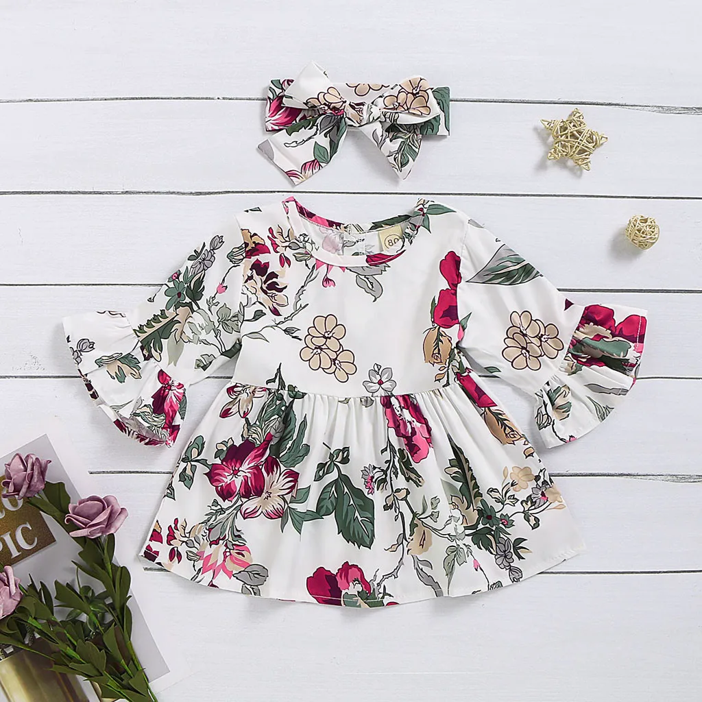 Повседневные Вечерние платья принцессы с цветочным принтом для маленьких