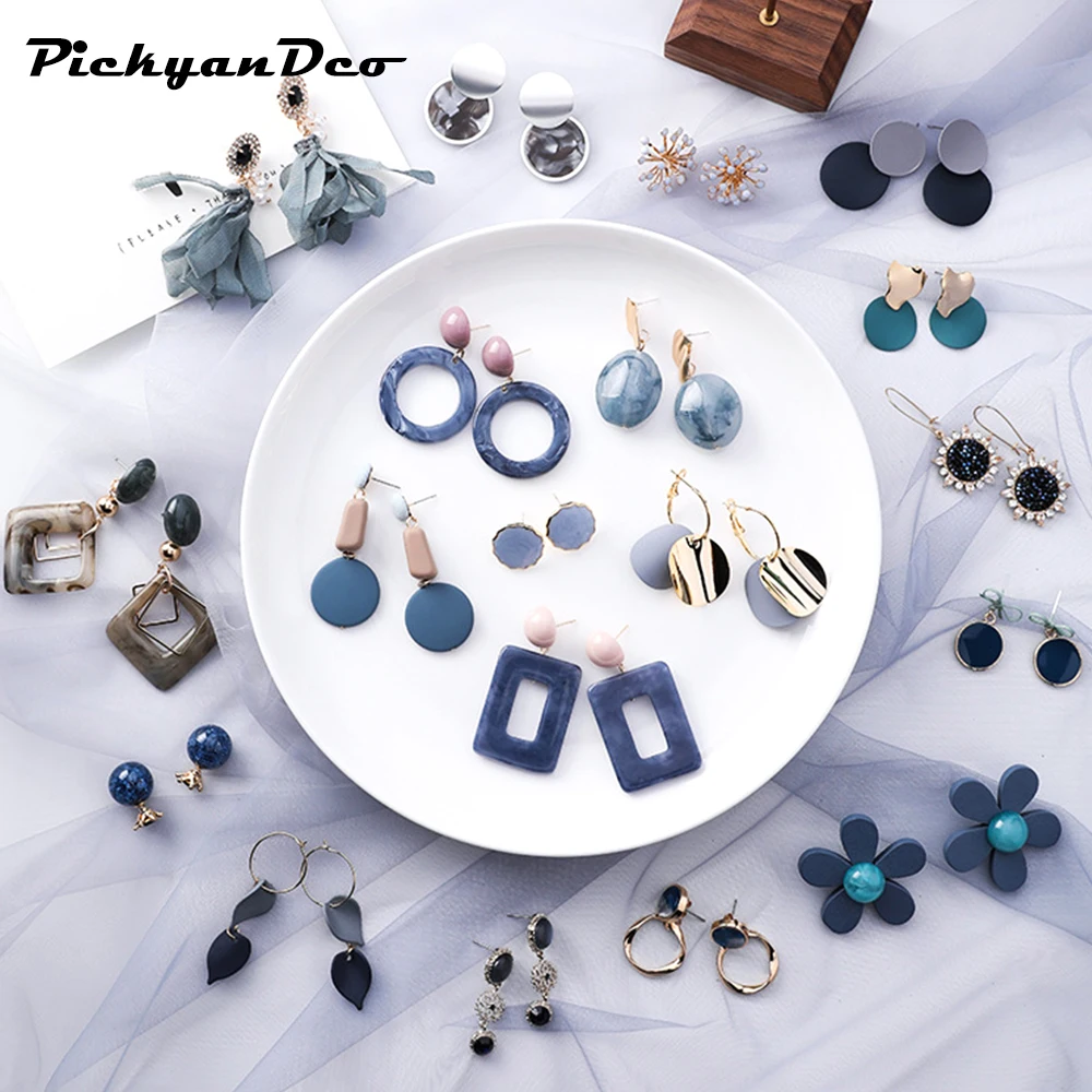 PickyanDco корейские модные синие и серые Висячие серьги для женщин Акриловые