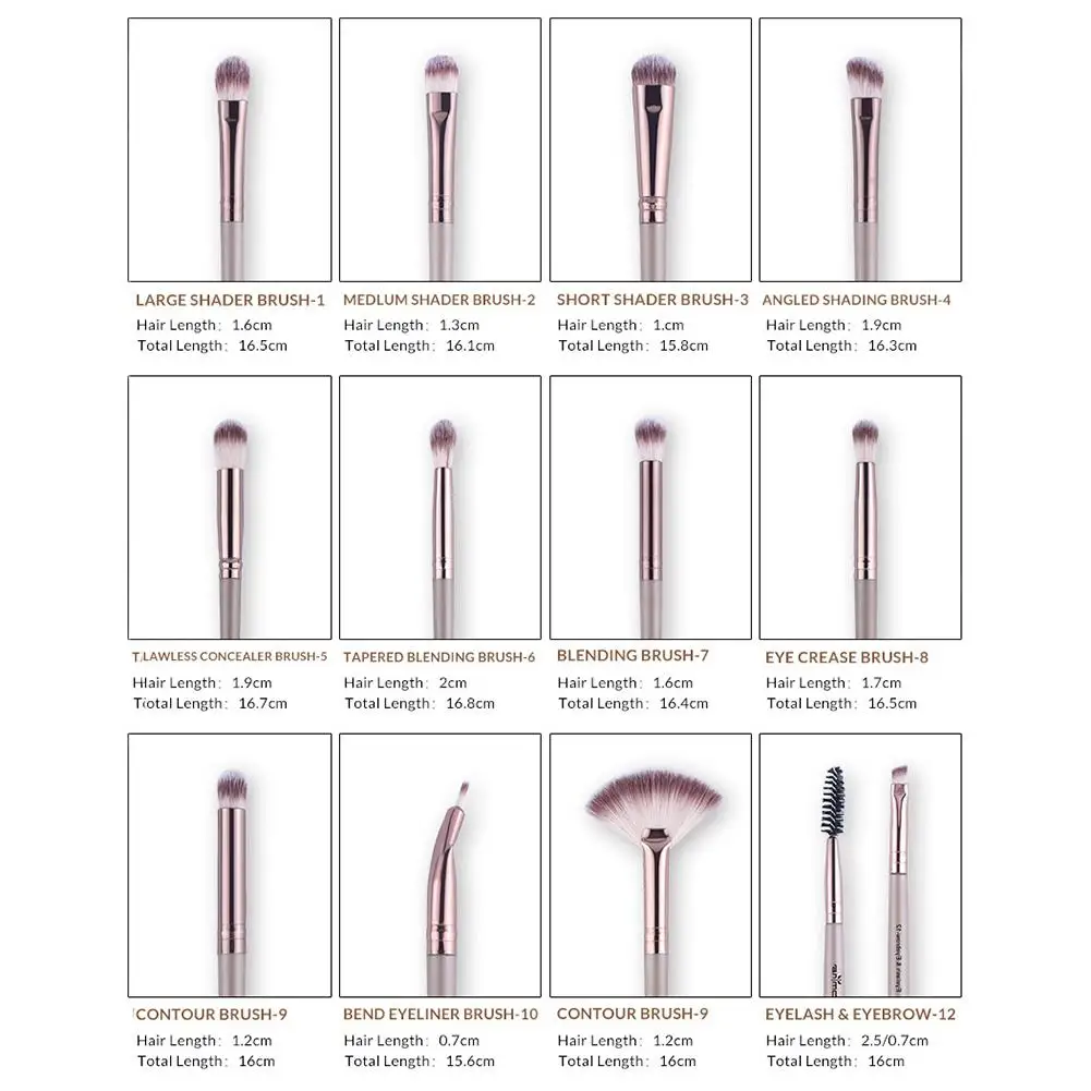 

12Pcs Pro Makeup Brushes Eyeshadow Eyeliner Eyelash Eyebrow Cosmetics Tools