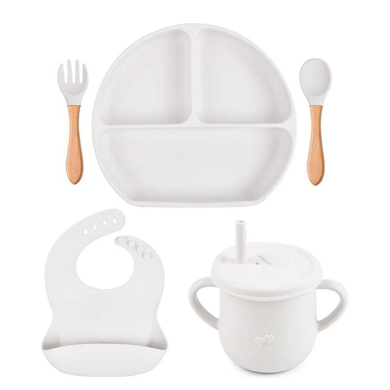 

Силиконовая тарелка для кормления ребенка, посуда, водонепроницаемая ложка, вилка, нескользящая посуда, не содержит Бисфенол А, силиконовая...