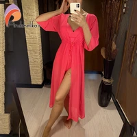 andzhelika swimsuit cover up 2021 women sexy beach cover ups chiffon long dress solid beach cardigan bathing suit cover up