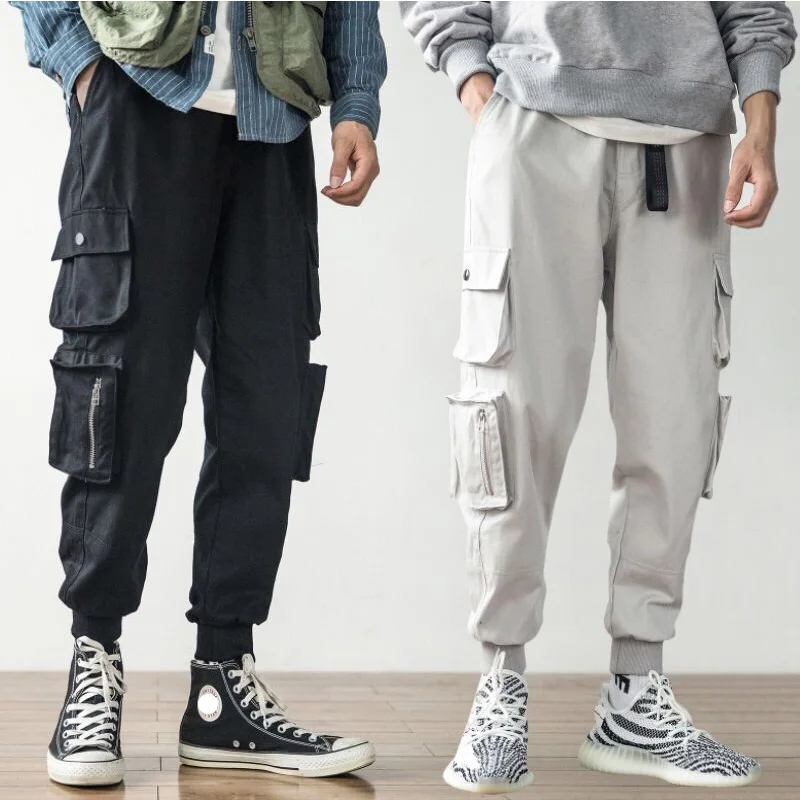 

S-3XL свободные брюки-карго с карманами в стиле хип-хоп, черные брюки-карго, мужские уличные брюки с эластичной резинкой на талии, большие разм...
