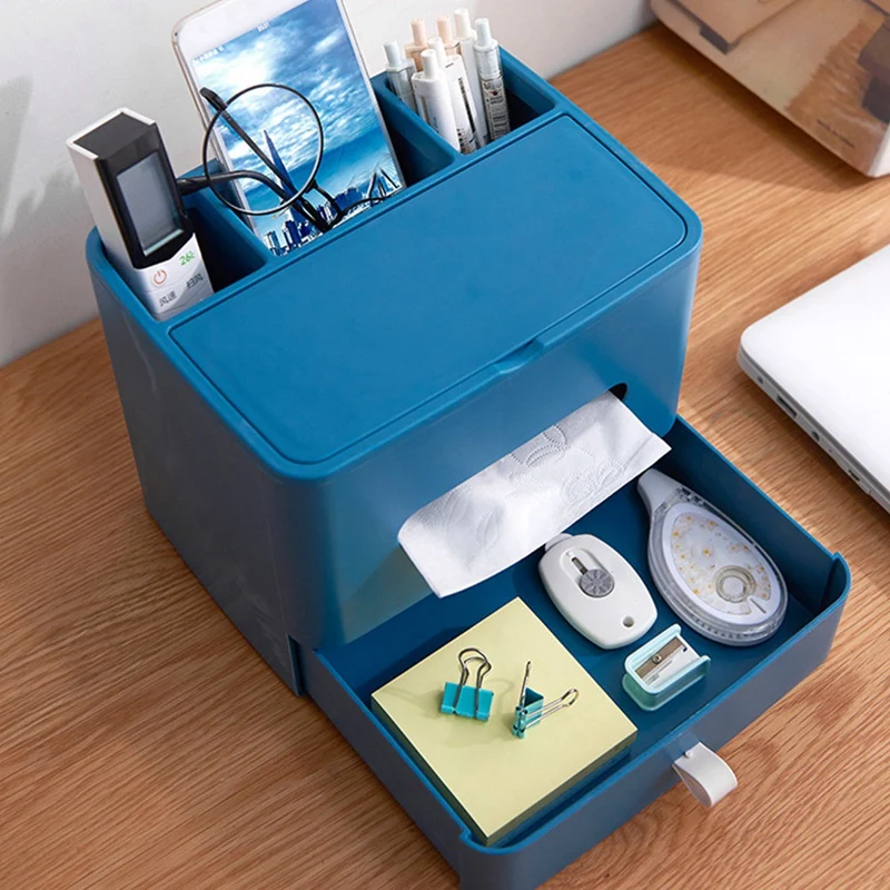 

Tissue Box Home Coffee Table Remote Control Storage with Drawer Box