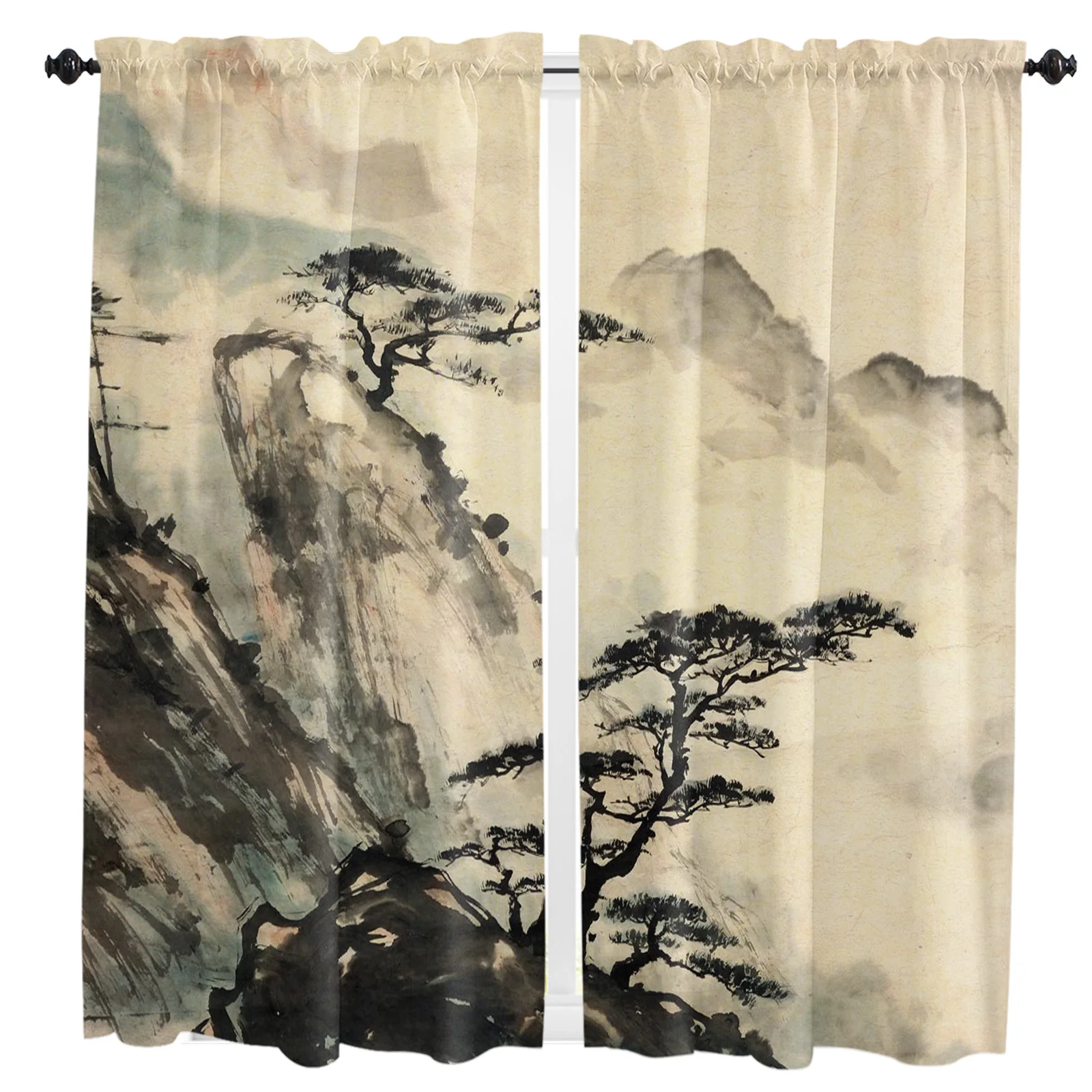 

Ландшафтная чернильная картина, занавеска в китайском стиле, домашний декор, занавеска для гостиной, кухни, балкона, окна, украшение для спа...