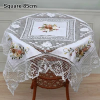 hand crochet cotton stitching european pastoral white tablecloth balcony bedroom small round table cloth leisurely decoration