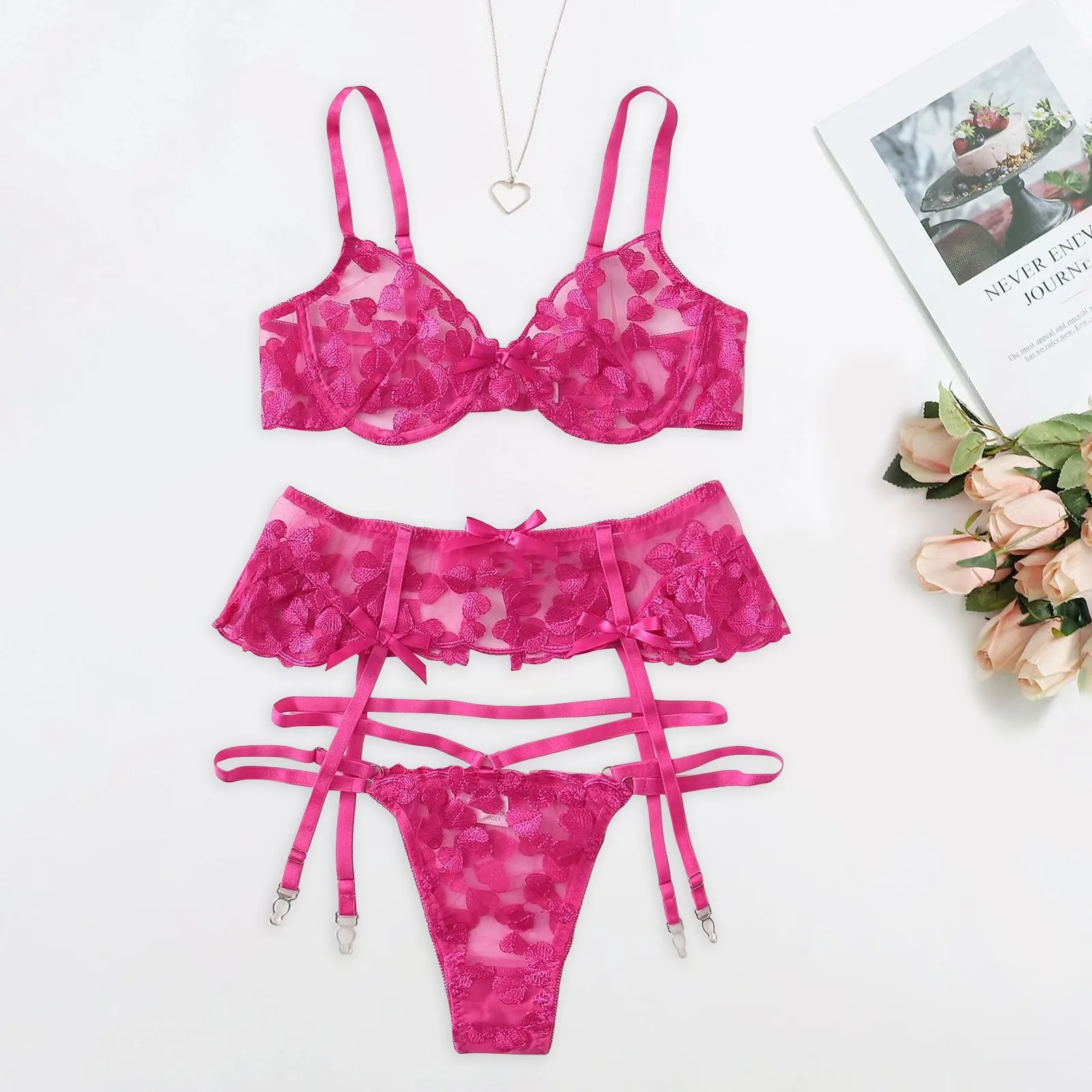 

3 шт., сексуальное нижнее белье, Для женщин сексуальная в форме сердца милое женское белье, эротические сексуальные прозрачные бюстгальтер с...