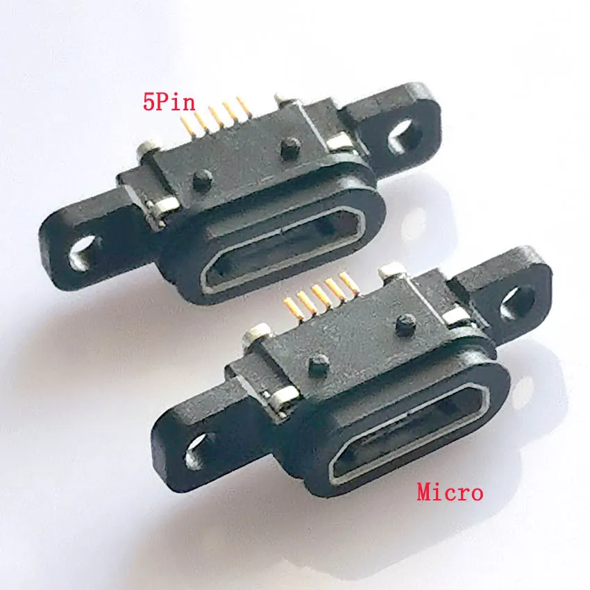 2Pcs 5PCS Micro USB 5pin Charging Jack Socket Dock Port 5P IP67 Waterproof Female Connector With Screw Hole