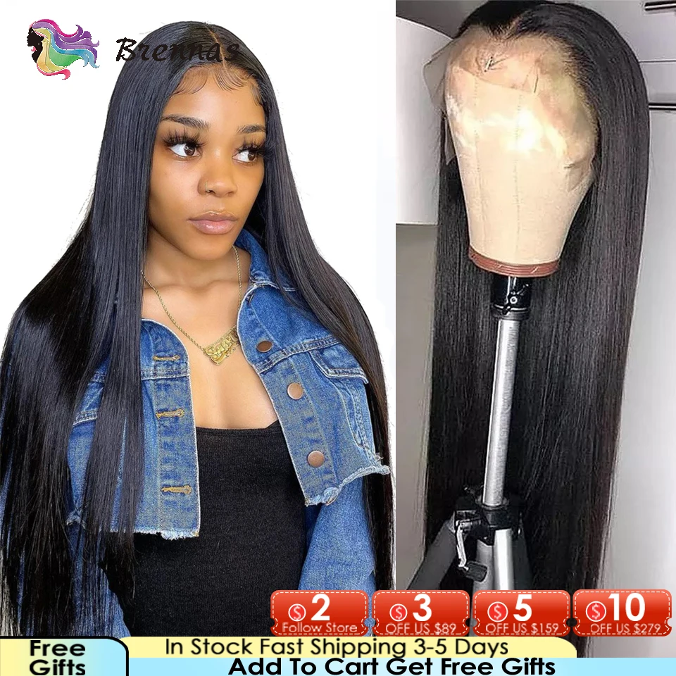 

13X4 Swiss Front Lace 180, плотность 26 28 дюймов, прямые бесклеевые передние человеческие волосы на сетке, парики для черных женщин, бразильские фронтал...