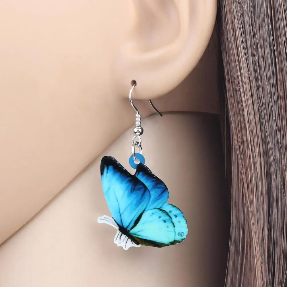 ARWA Акриловые Синие Морфо Бабочка Насекомое серьги Большая печать подвеска в виде