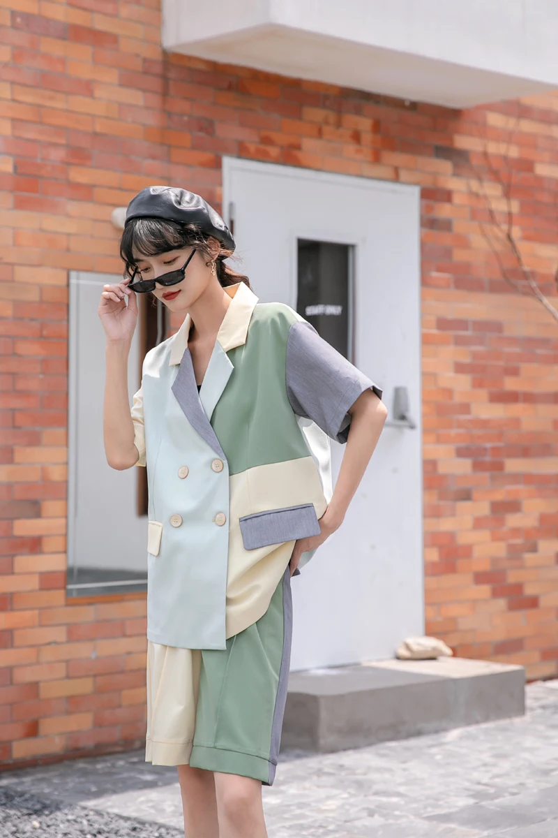 

Summer Shorts Women Contrast Color Block High Waist Designer Shorts Suit Korean Fashion Clothing For Womens 2020 P285