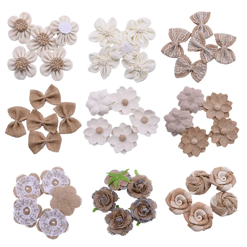5 шт./лот цветы ручной работы из мешковины в винтажном стиле бант цветок