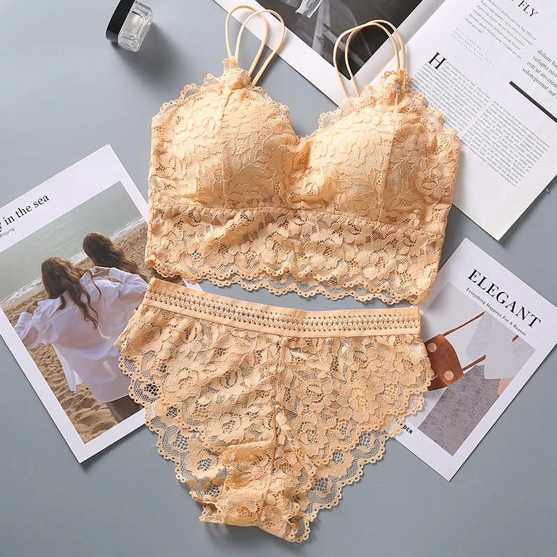 Women Lace Bra Set Sexy Lingerie Set French Bralette Lace Panties Cropped Bra Pantys Set Female Intimates Seamless Underwear Set bra and knicker sets cheap