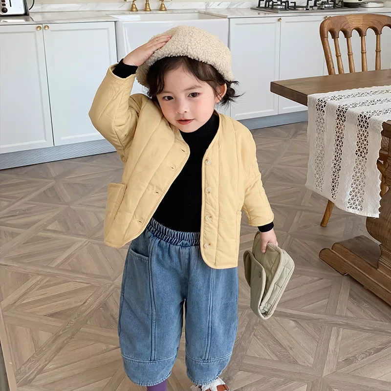 Осенне-зимнее детское тонкое хлопковое пальто с длинными рукавами 2019 г. Новая