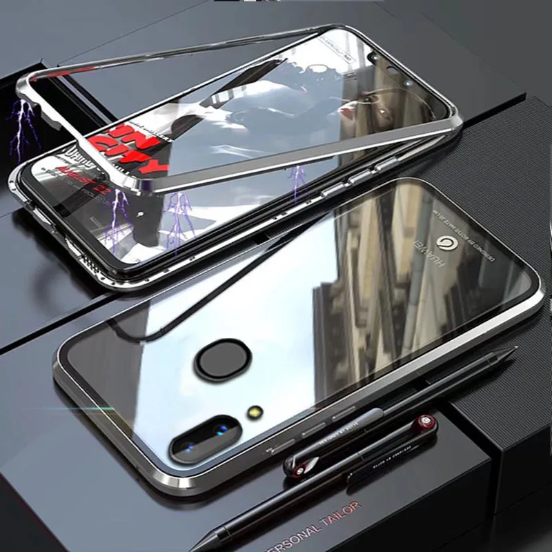 Чехол YonLinTan Coque для samsung galaxy A40 S A40S Металлическая магнитная рамка адсорбционные чехлы из закаленного стекла - Цвет: Silver