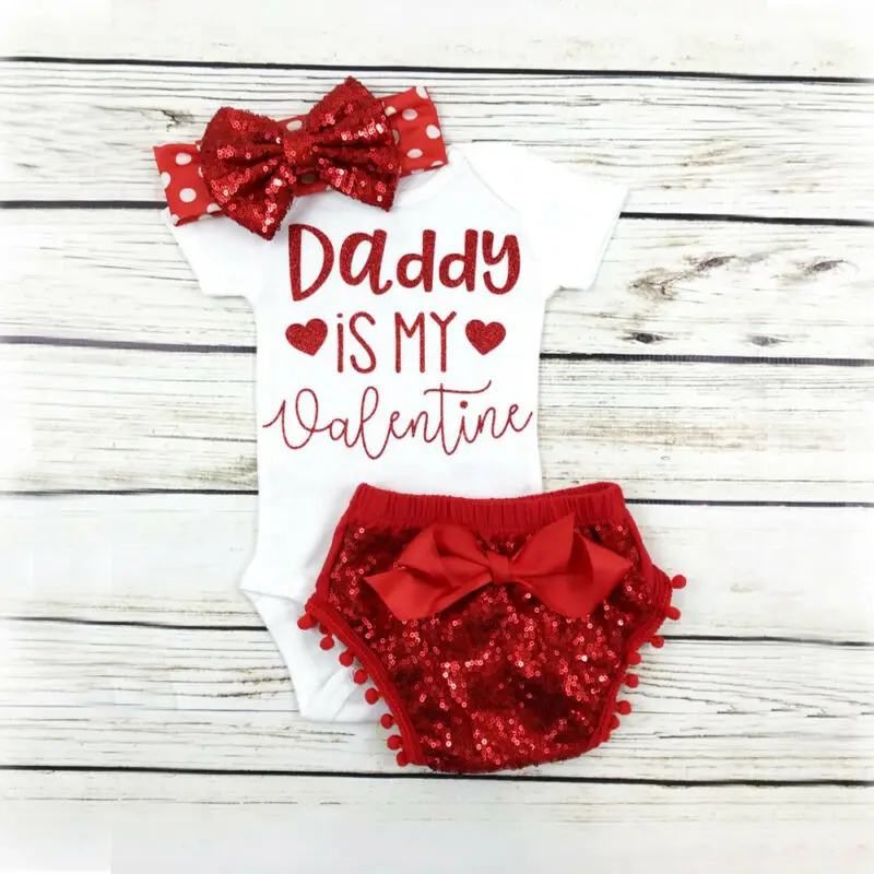 Топы для новорожденных девочек с надписью Daddy is my valentine комбинезон шорты бантом