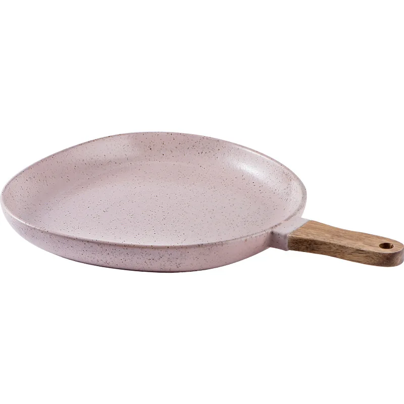 Ретро деревянная ручка круглая керамическая обеденная тарелка неправильная