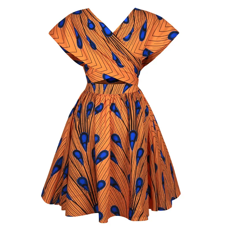 Style 2 Модные африканские платья с принтом перьев для женщин, одежда Dashiki Vestidos, одежда для вечеринки, платье Базен 3 стиля ношения - Цвет: Style 2