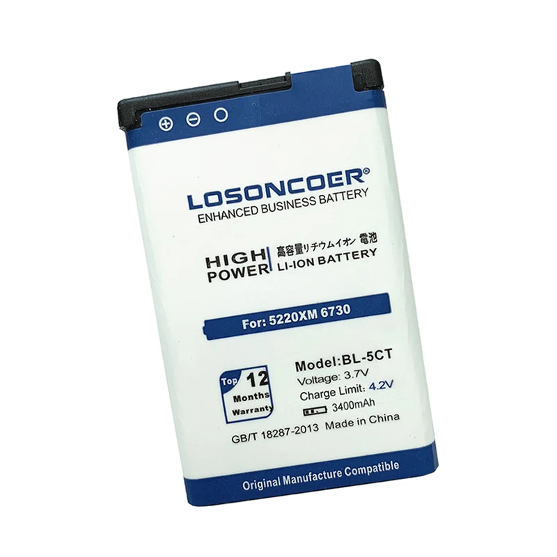 LOSONCOER 3400mAh BL-5CT BL5CT For Nokia 5220XM 6730 C6-01 C3-01 6303C 5220 C5 6330 6303i C5-00 phone Battery+Quick Arrive | Мобильные