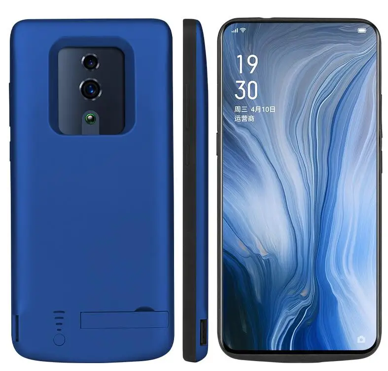 6000 мАч Внешний аккумулятор чехол для OPPO Reno Z ударопрочный аккумулятор зарядное устройство чехол Внешняя резервная зарядка подставка задняя крышка с USB - Цвет: Blue
