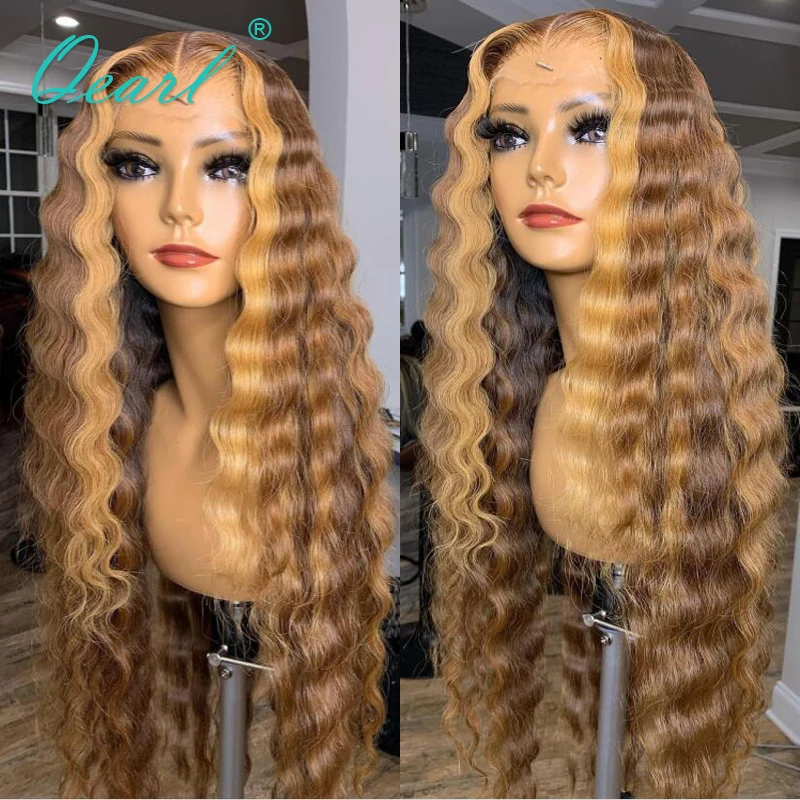 

Lace Front Human Hair Wigs 13x4/13x6 Deep Wave Lace Frontal Wig for Women Brown Honey Blonde Highlights Color REmy Hair 150%