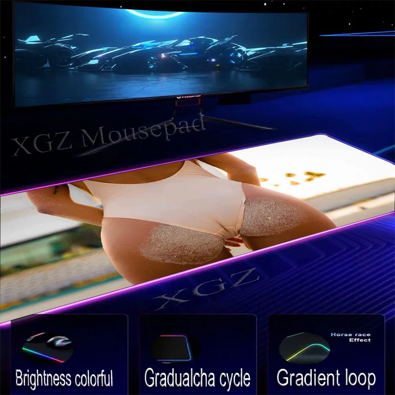Большой игровой коврик для мыши XGZ RGB черный белый купальник с застежкой-краем