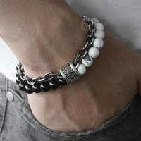 mens tiger eye stone beaded bracelet stainless steel gunmetal link chain yoga bracelet male jewelry dropshipping 14mm kdbm24