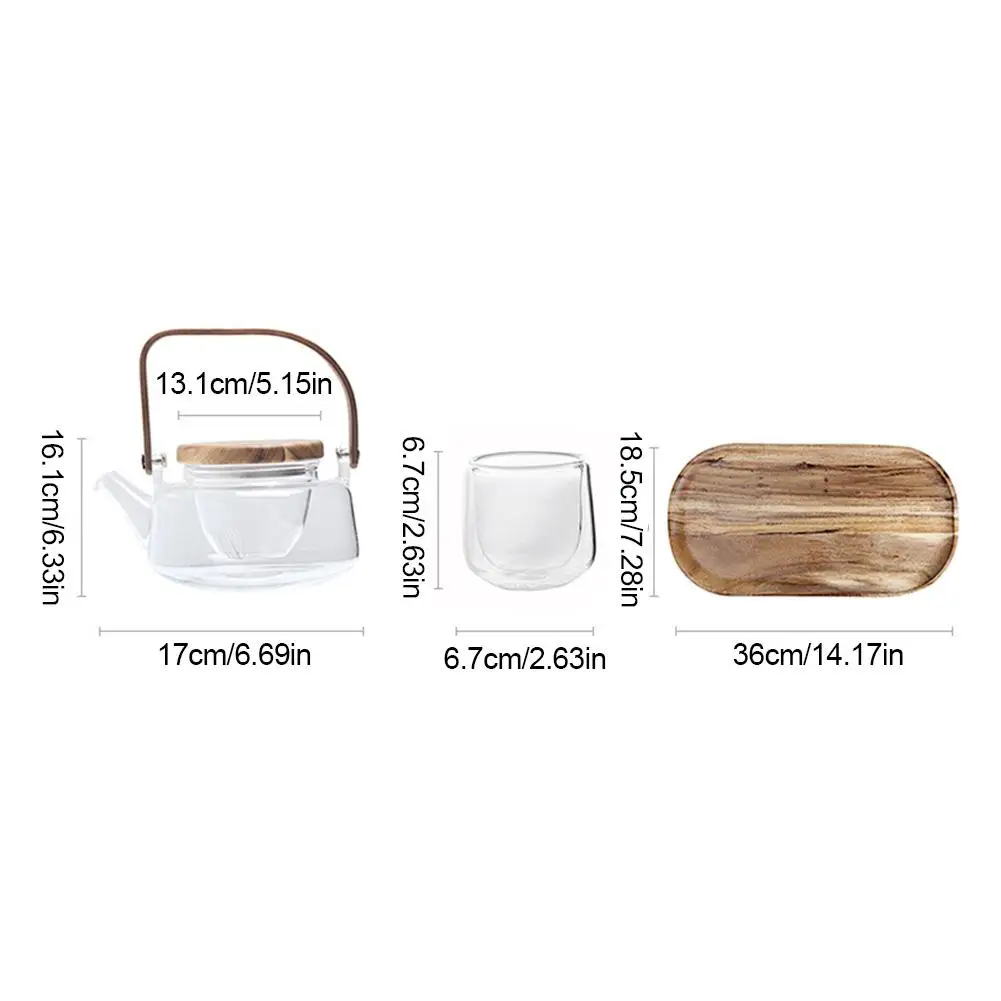 

600ml 5PCS High Temperature Resistant Glass Teapot Set With Solid Wooden Anti-scalding Handle Gas Stove Teapot