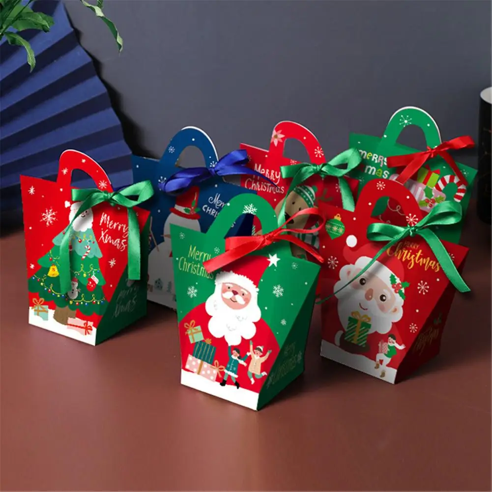 

10pcs Christmas Paper Bags Treat Bag Candy Box Merry Christmas Gift Boxes for Presents Elk Snowman Santa Claus Pattern Cookie