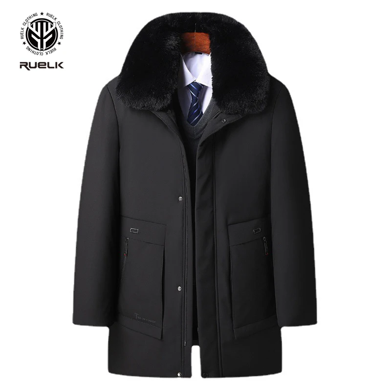 

Куртка с хлопковой подбивкой RUELK, для мужчин среднего и пожилого возраста, зимняя мужская куртка со съемным меховым воротником, 2021