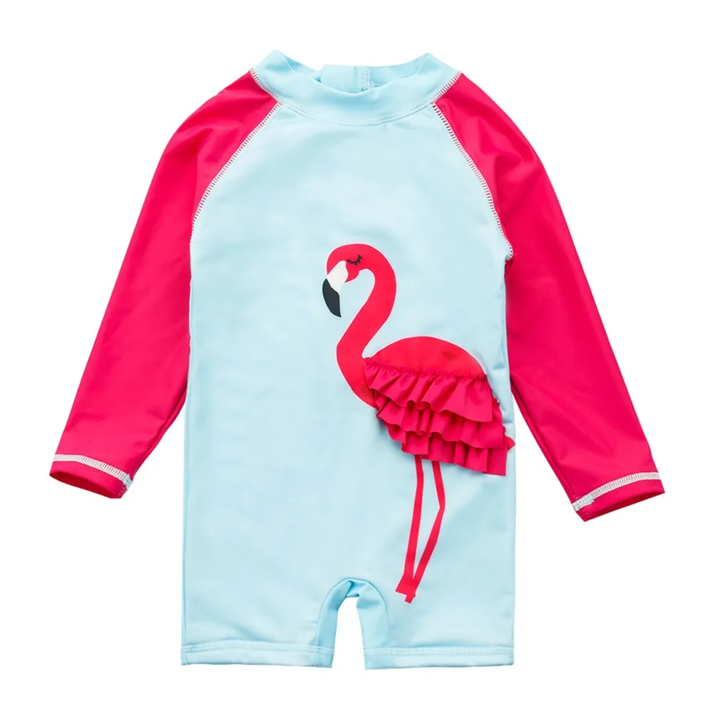Купальник для маленьких девочек красный фламинго цельный пляжный костюм с