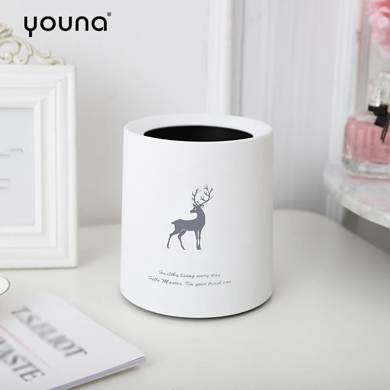 Desktop Trash Can Simple Solid Color Rubbish Beautiful Pattern Decoration for Dressing Table Desk Bedroom Durable Bin | Дом и сад