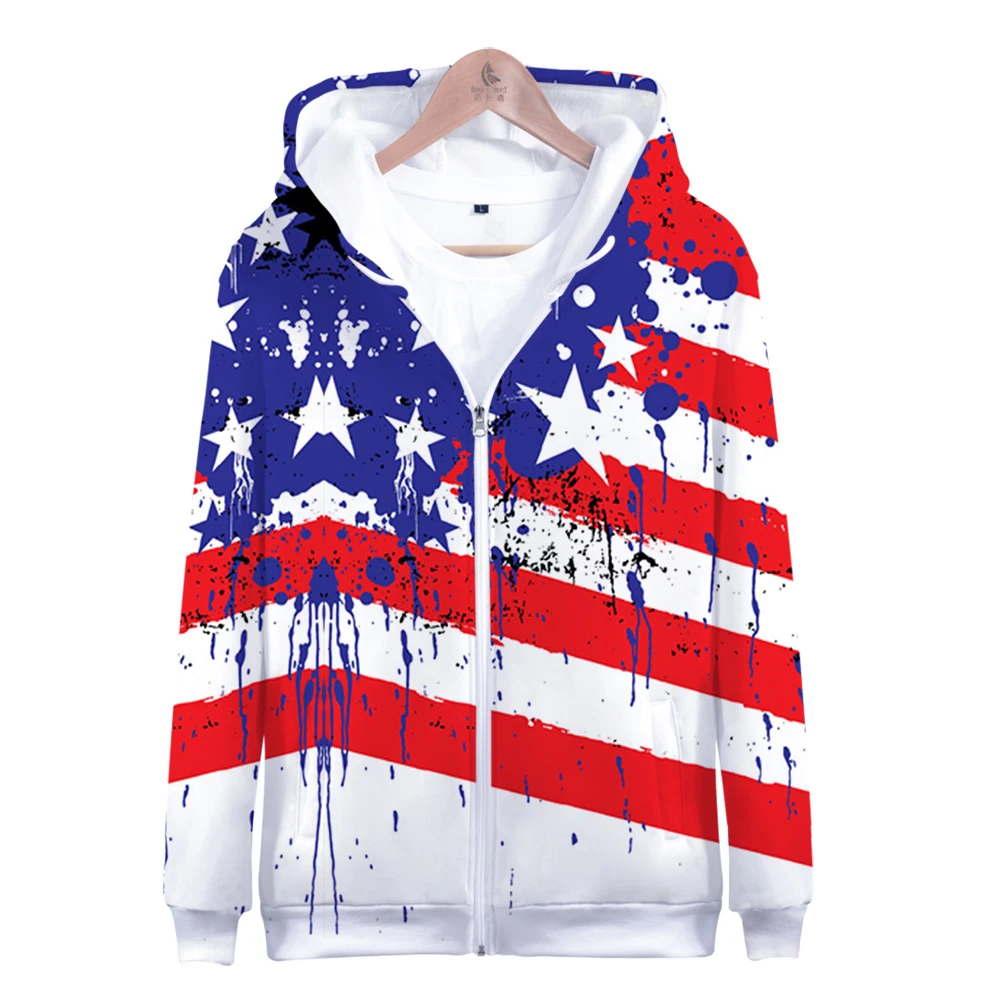 Independence Day Zipper Hoodies Men New Fashion Fourth of July Hoodie Sweatshirts 3D Hooded Casual Tops | Мужская одежда