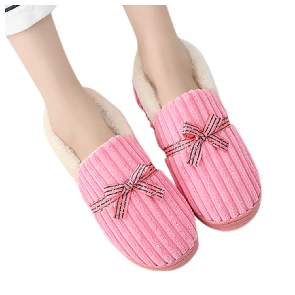 Зимние Тапочки женские и мужские теплые домашние с бантиком бабочкой лоферы