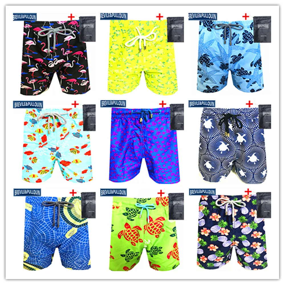 

Бесплатная доставка, 2021, брендовые шорты-бермуды для пляжа, короткие пляжные шорты для мужчин, плавательные плавки с черепашками, фламинго, ...