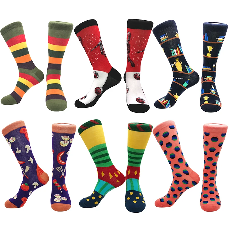 

Новинка Осень-зима 2021, мужские хлопковые носки, оригинальные дышащие спортивные носки с забавными геометрическими рисунками из мультфильм...