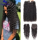 Сапфировые волосы, волнистые пряди с закрытием, вьющиеся бразильские человеческие волосы, пряди с закрытием, норковые бразильские волосы, пряди