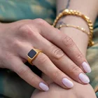 Женское золотистое кольцо с камнем, кольцо из нержавеющей стали в стиле панк, Прямая поставка