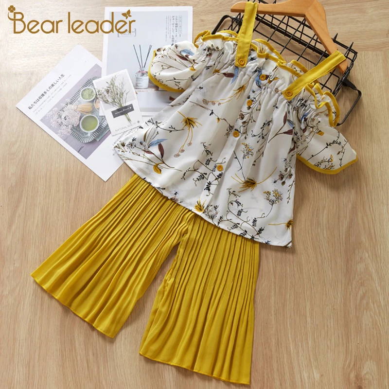 Bear leader/комплекты одежды для девочек; новая одежда для девочек; модный топ с короткими рукавами+ штаны в полоску; Детский костюм; модная детская одежда