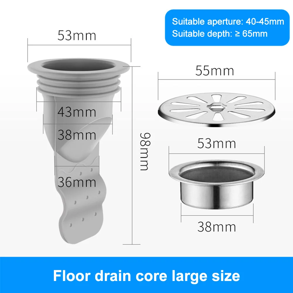 

Bathtub Toilet Sewer With Steel Ring Silicone Deodorant Shower Leak Pipe Floor Drain Core Set Kitchen Inner Household Sealing