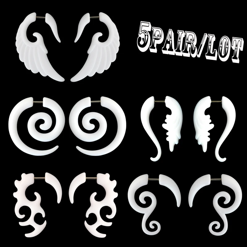 5 пар акриловых поддельных пробок тоннель Faux Ear конические манометры твист серьги