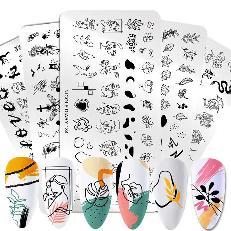 

NICOLE DIARY People Image Line Pictures Nail Stamping Plates Marble Image Stamp Templates Geometric Printing Stencil Tools
