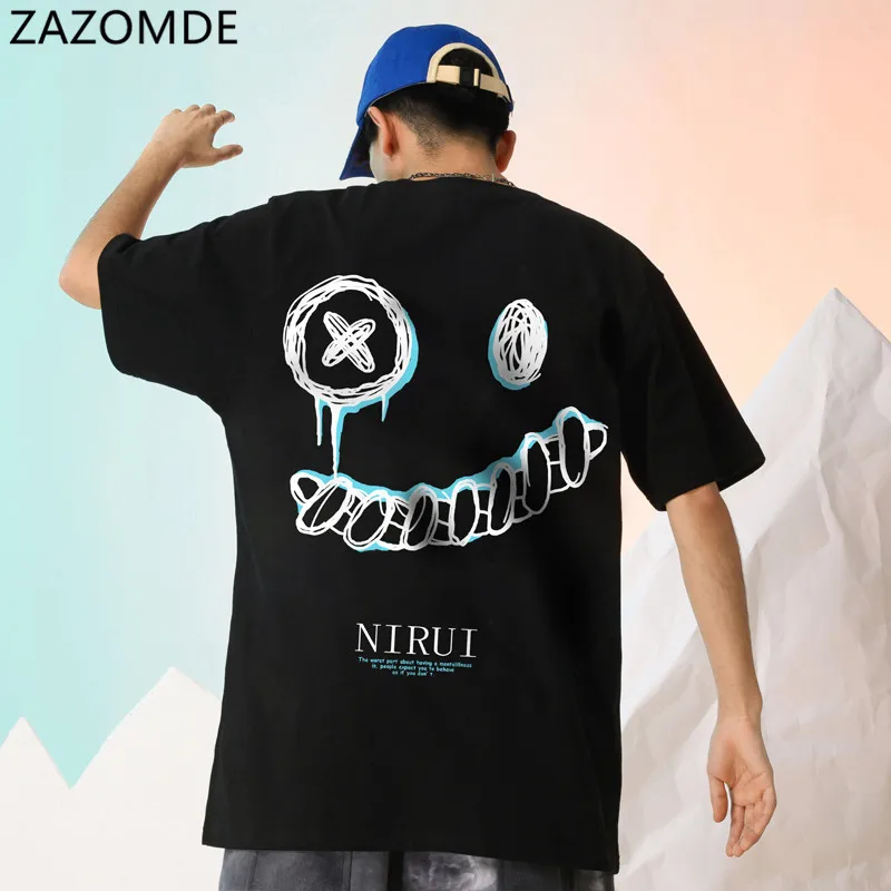 

ZAZOMDE 2022 New Trendly Men Pure Cotton Korean Men Tee Tops Graffiti Funny Summer Clothing Casual and Breathable T-Shirt M-5XL