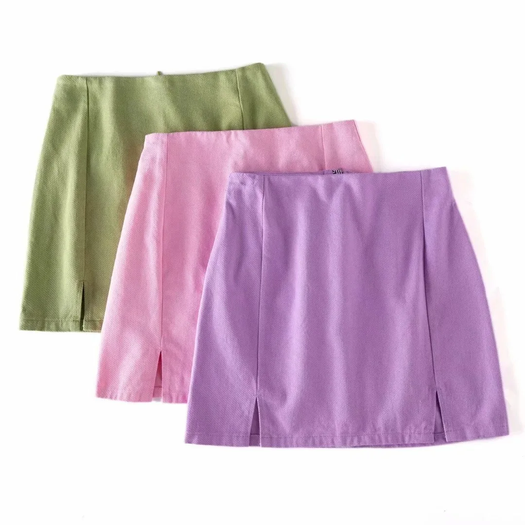 Женская джинсовая мини-юбка с высокой талией и двойным разрезом спереди 100%